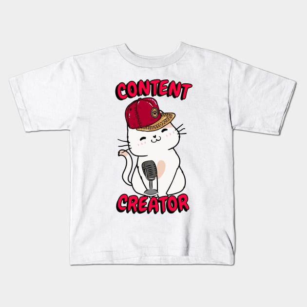 Cute white cat is a content creator Kids T-Shirt by Pet Station